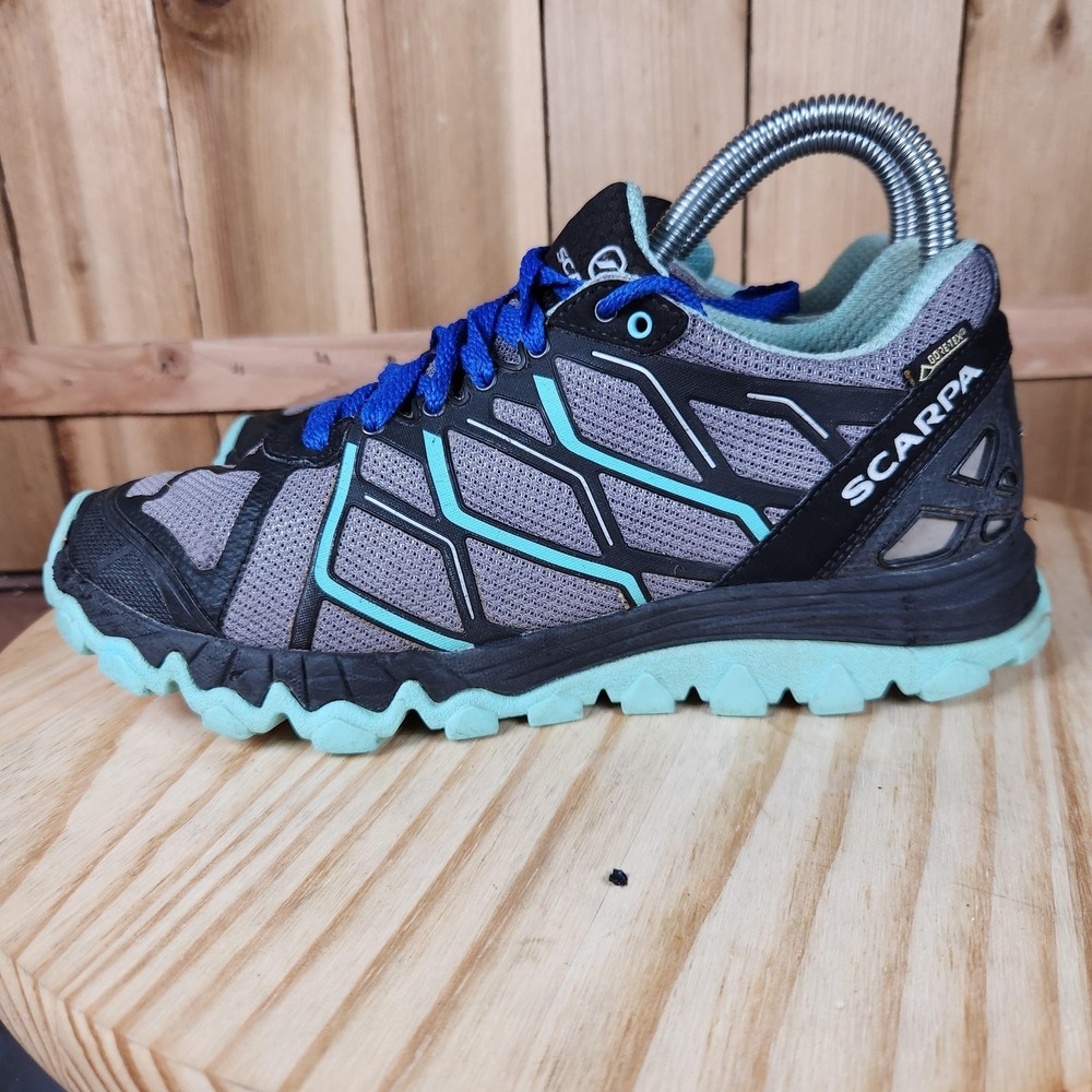 Scarpa‎ Proton GTX Shoes Womens 7 Gray Teal Trail Gore-Tex Running Sneakers